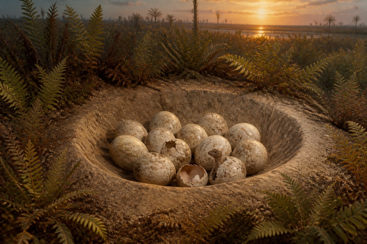 Fossil dinosaur eggs in a museum collection. Photo: Wikimedia Commons